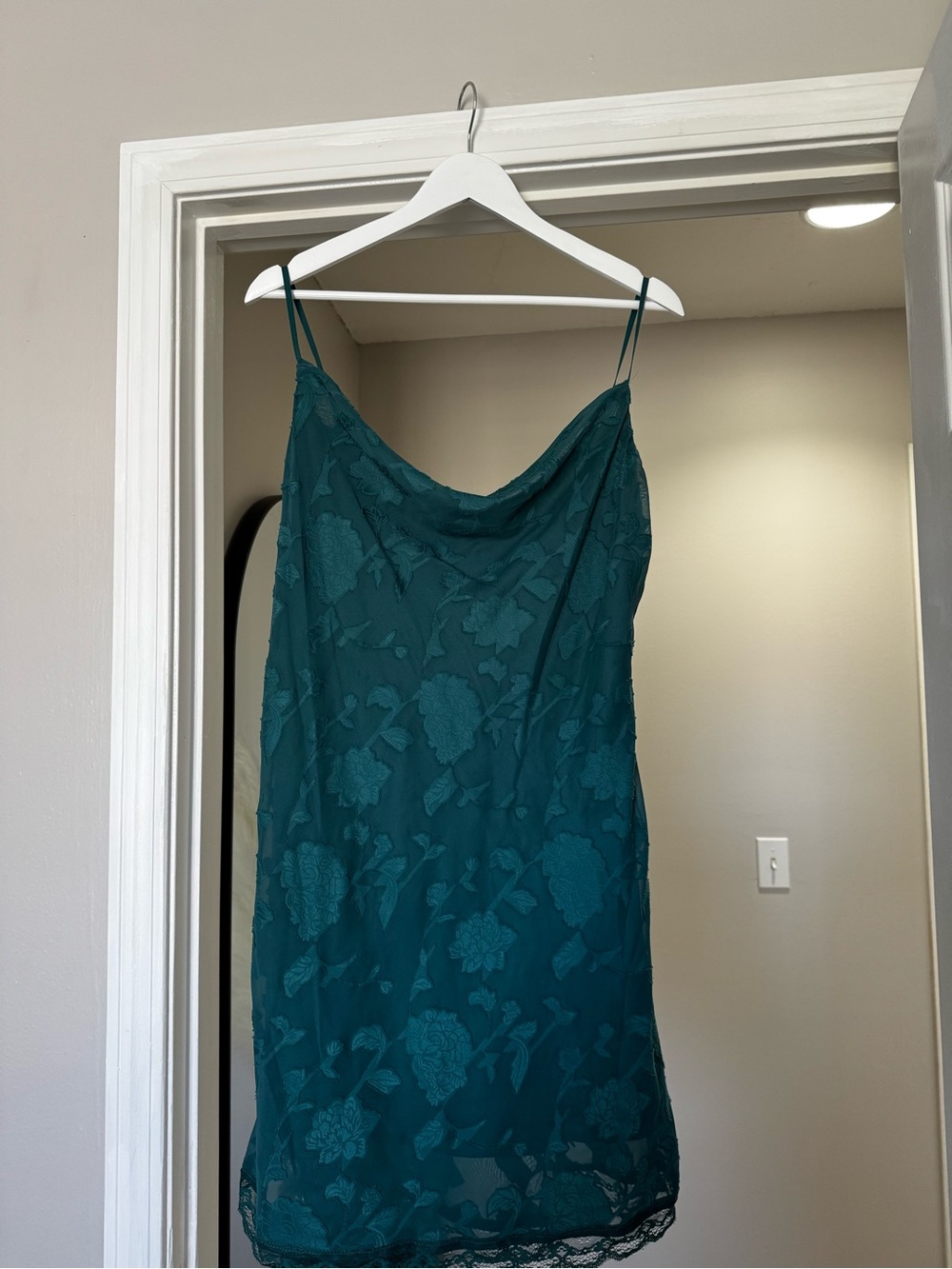 Rewind Dark Teal Slip Dress with Lace Trim
